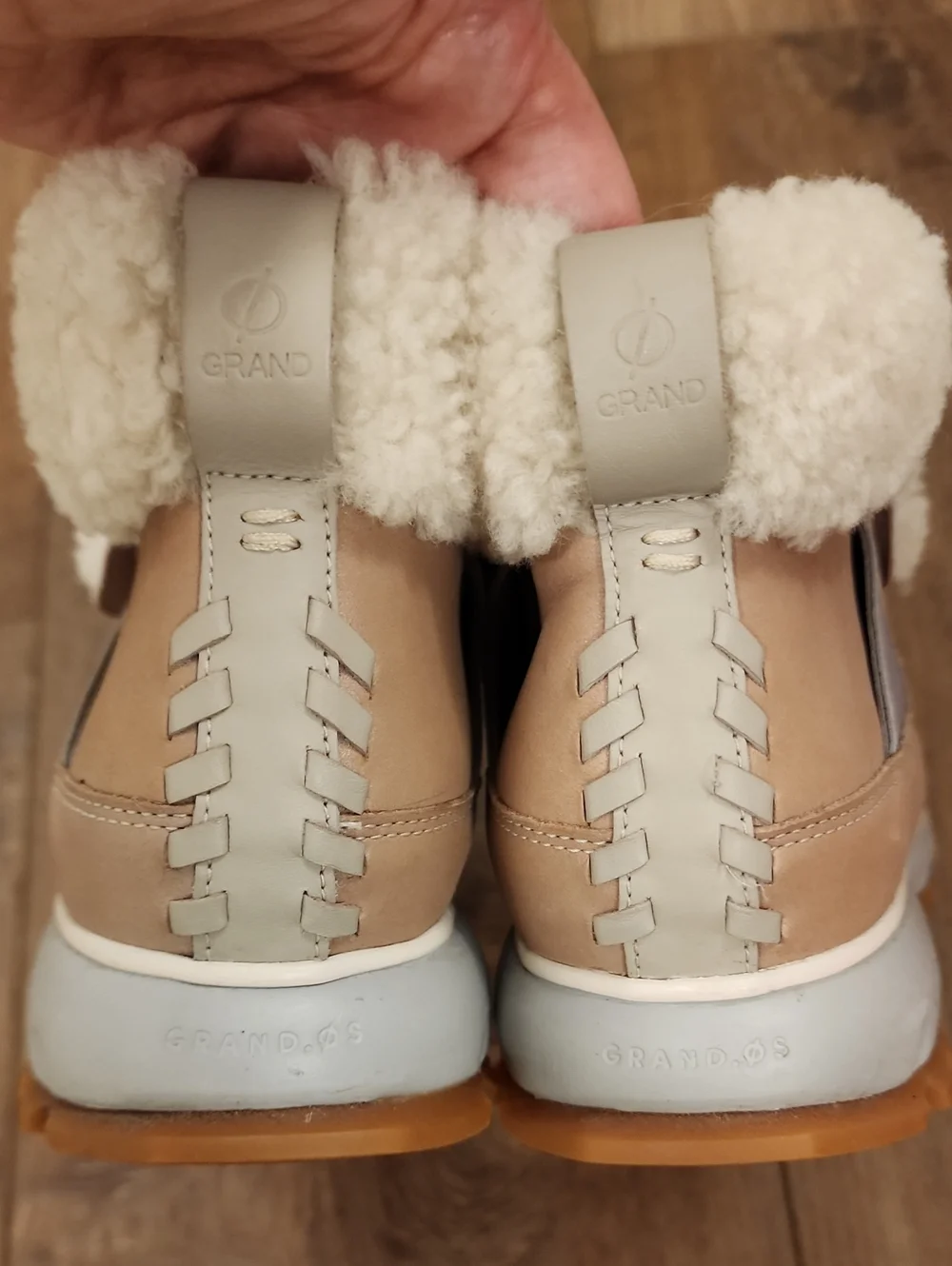 Cole Haan Grand Explore Waterproof Hiker Boots Tan Silver Women's size 8